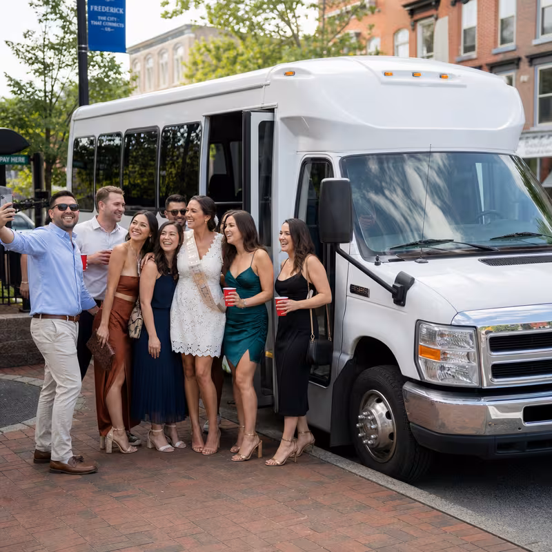 Black Mercedes Sprinter van staged for an Frederick Bachelor & Bachelorette Transportation group