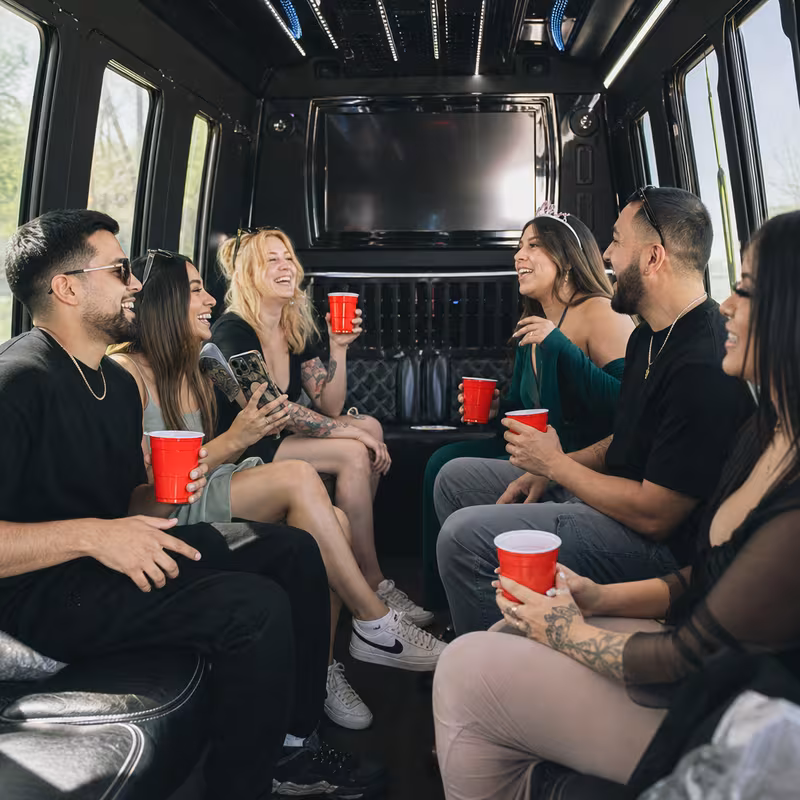 Black Mercedes Sprinter van staged for an Frederick Birthday Transportation group