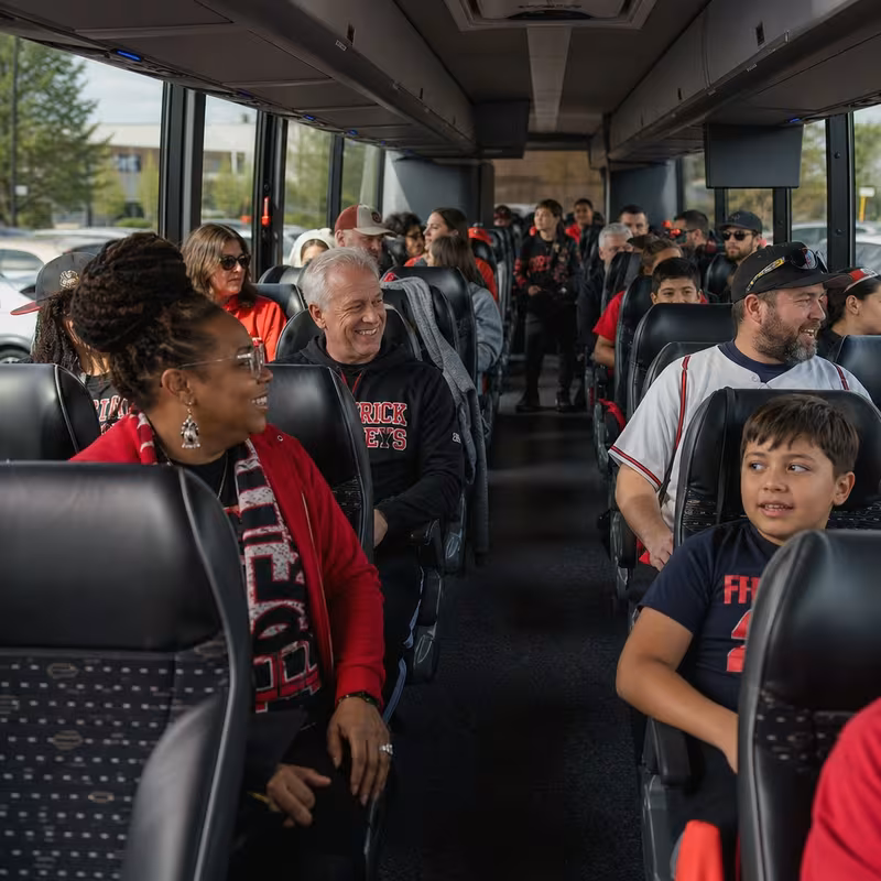Passenger seating aboard a Frederick party bus rental
