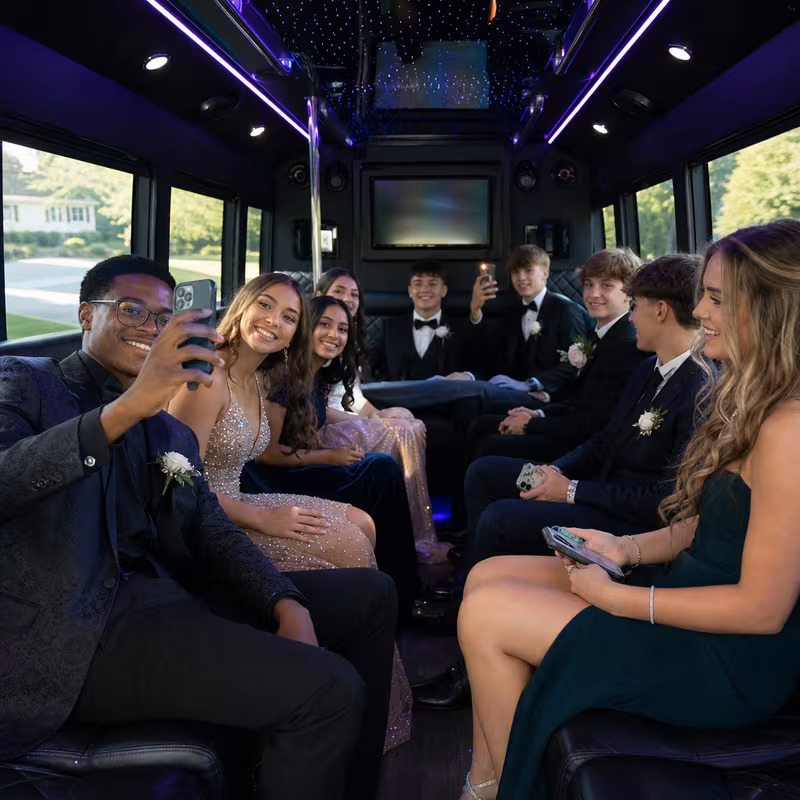 Black Mercedes Sprinter van staged for an Frederick Prom & Homecoming Transportation group