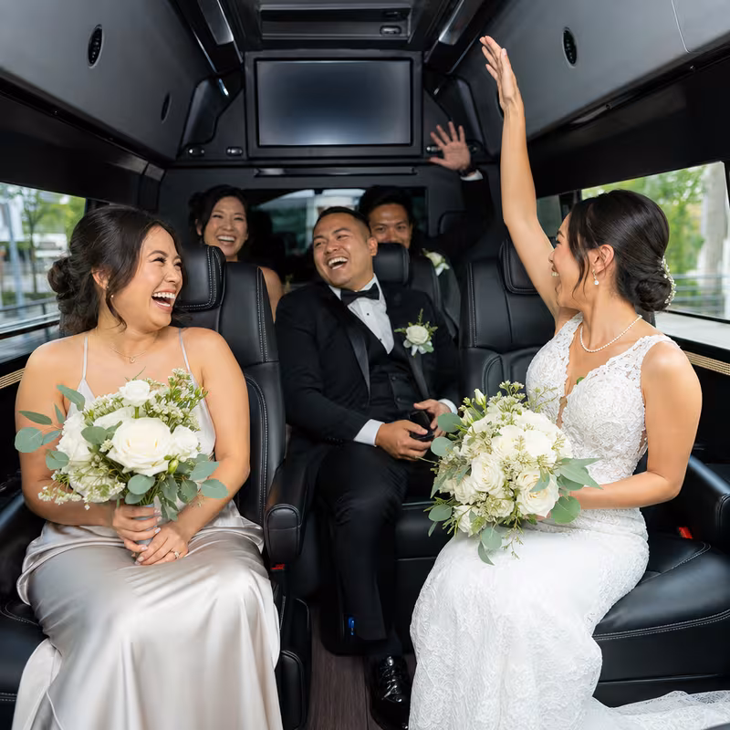 Black Mercedes Sprinter van staged for an Frederick Wedding Transportation group