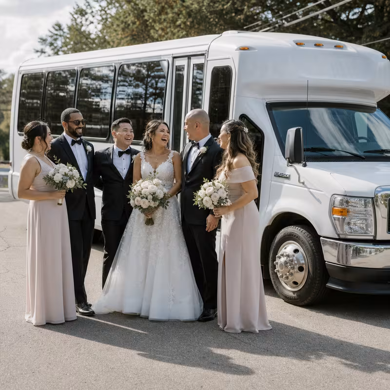 Passengers loading luggage while boarding an Frederick group shuttle
